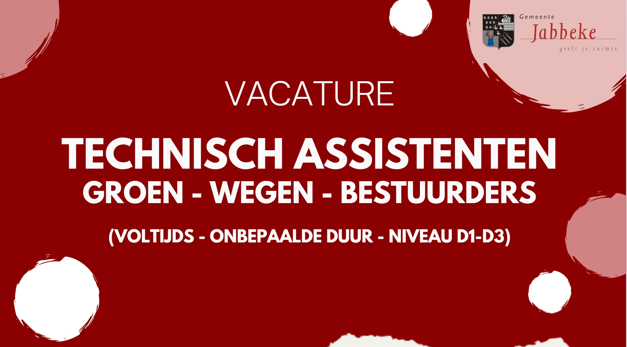 LOKAAL BESTUUR JABBEKE WERFT AAN - VACATURE TECHNISCH ASSISTENTEN GROEN - WEGEN - BESTUURDERS