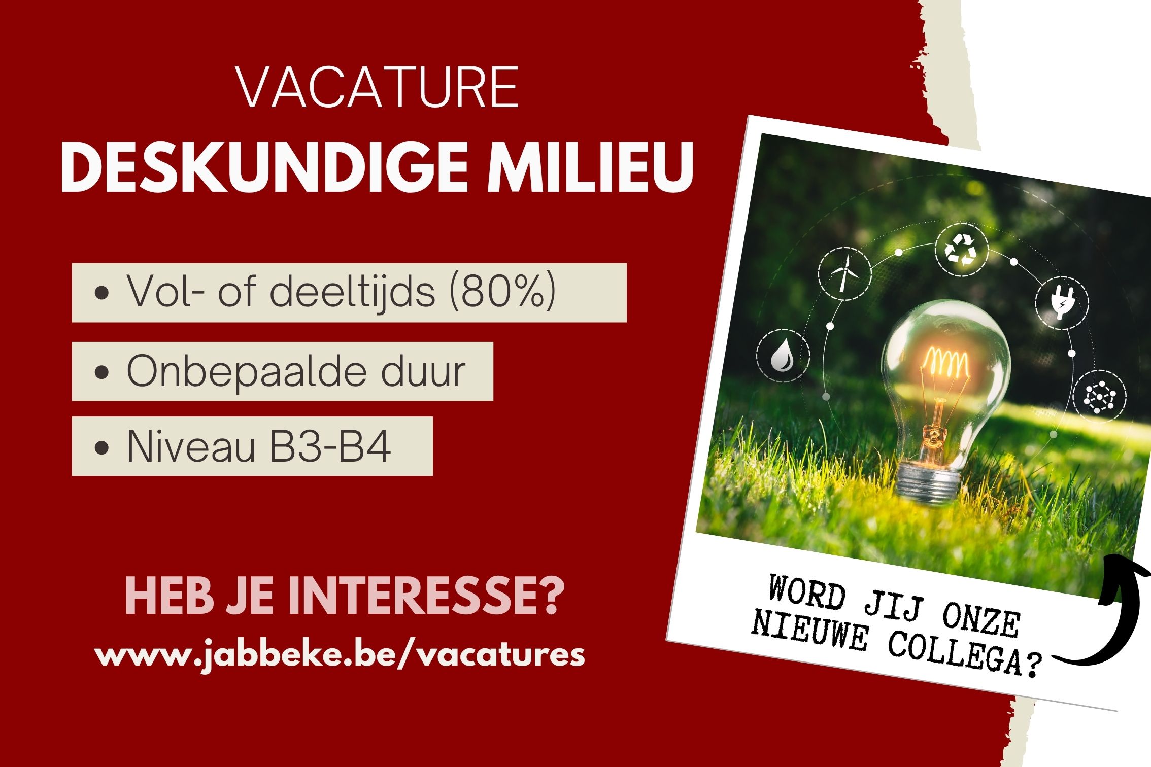 VACATURE - DESKUNDIGE MILIEU (B3-B4)
